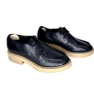INTENTIONALLY BLANK Black Leather Loafers with Tan Soles